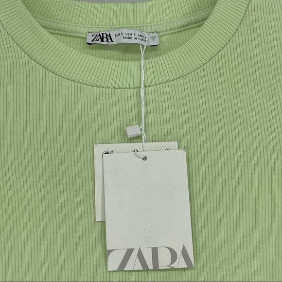 ZARA NWT RIBBED TOP WITH GATHERED DETAIL LIME MINT GREEN SMALL - Picture 7 of 12